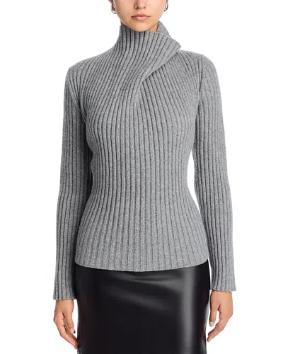 Victoria Beckham Draped Wool Blend Turtleneck Sweater In Gray