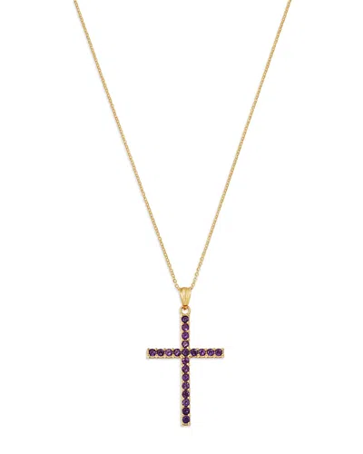Bloomingdale's Fine Collection Amethyst Cross Pendant Necklace In 14k Yellow Gold, 16-18 In Gold