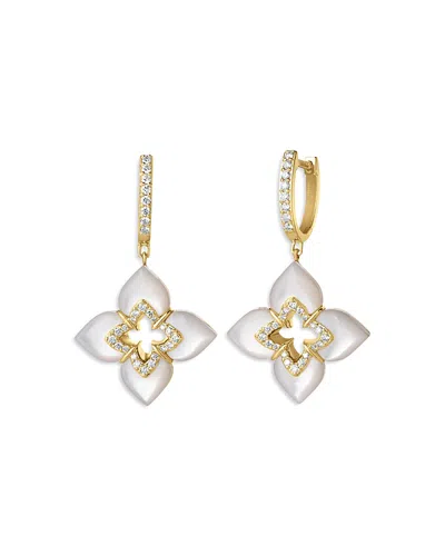 Roberto Coin 18k Yellow Gold Venetian Princess Cabochon Mother Of Pearl & Diamond Flower Drop Earrings In Gold
