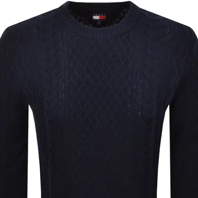 Tommy Jeans Cable Knit Jumper Navy In Blue