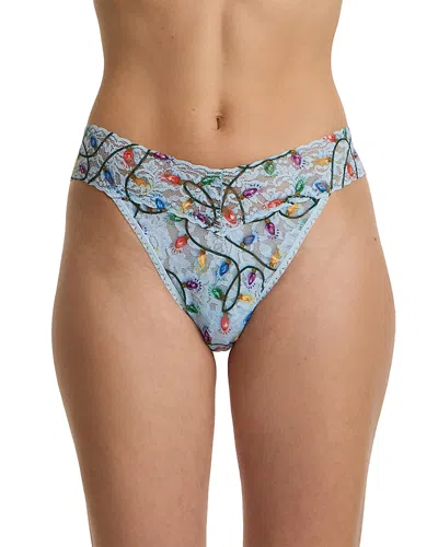 Hanky Panky Printed Signature Lace Original Rise Thong In Blue
