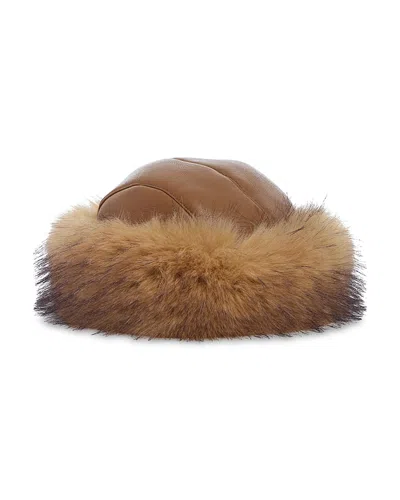 Jocelyn Faux Fur Roller Hat In Brown