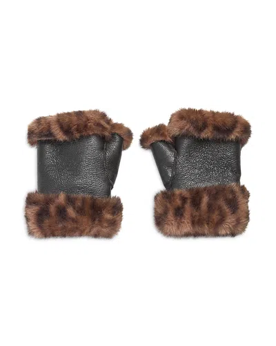 Jocelyn Faux Fur Fingerless Gloves In Brown