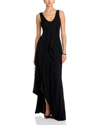 Jason Wu Collection Wool Chiffon Asymmetric Gown With Train In Black