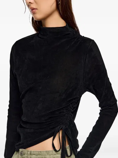Bimba Y Lola Drawstring Mock-neck Top In Black