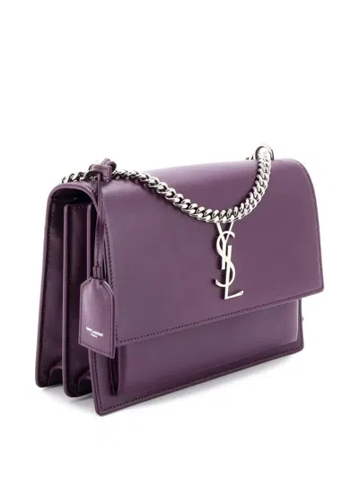 Pre-owned Saint Laurent Sunset Leather Medium Crossbody Bag In Purple