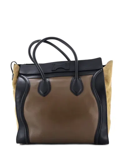 Pre-owned Celine Tricolor Luggage Bag Leather Medium Tote Bag In Brown