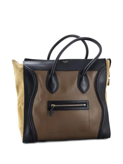 Pre-owned Celine Tricolor Luggage Bag Leather Medium Tote Bag In Brown