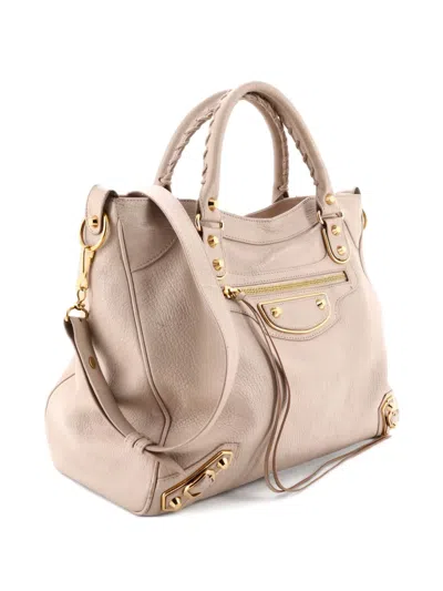 Pre-owned Balenciaga City Classic Metallic Edge Bag Leather Medium Satchel In Neutral