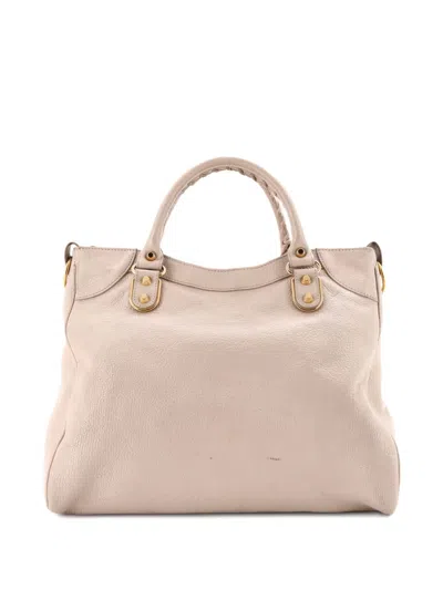 Pre-owned Balenciaga City Classic Metallic Edge Bag Leather Medium Satchel In Neutral