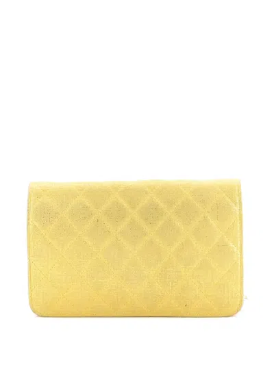 Pre-owned Chanel Wallet On Chain Quilted Glitter Fabric Crossbody Bag In Yellow