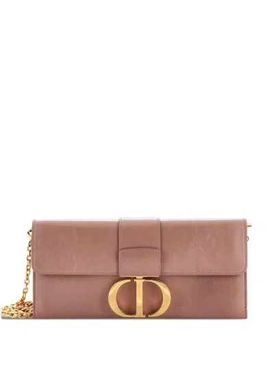 Pre-owned Dior 30 Montaigne Leather Clutch Bag In Neutral