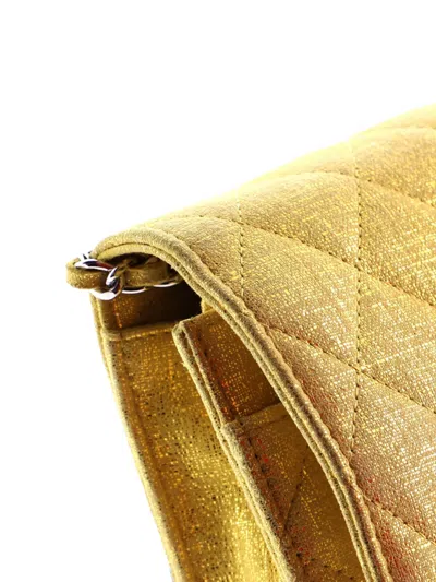 Pre-owned Chanel Wallet On Chain Quilted Glitter Fabric Crossbody Bag In Yellow