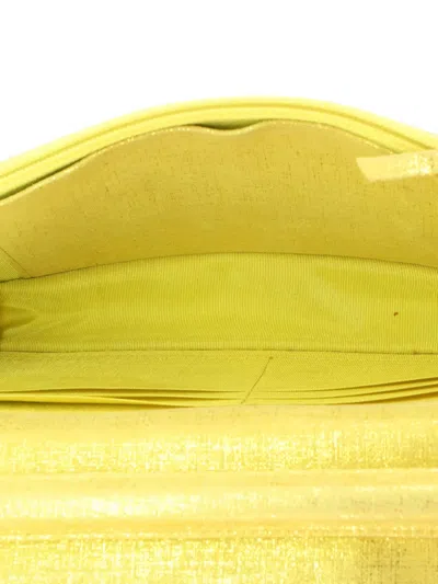 Pre-owned Chanel Wallet On Chain Quilted Glitter Fabric Crossbody Bag In Yellow