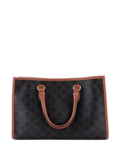 Pre-owned Celine Horizontal Cabas Triomphe Coated Canvas Mini Tote Bag In Brown