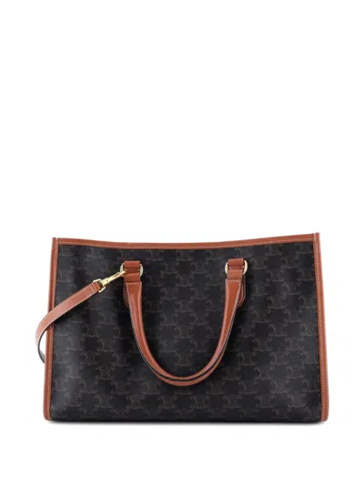 Pre-owned Celine Horizontal Cabas Triomphe Coated Canvas Mini Tote Bag In Brown