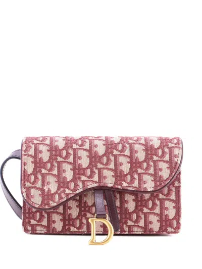 Pre-owned Dior Saddle Rectangular Oblique Canvas Belt Bag In Red