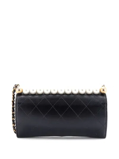 Pre-owned Chanel Chic Pearls Clutch With Chain Quilted Goatskin Crossbody Bag In Black