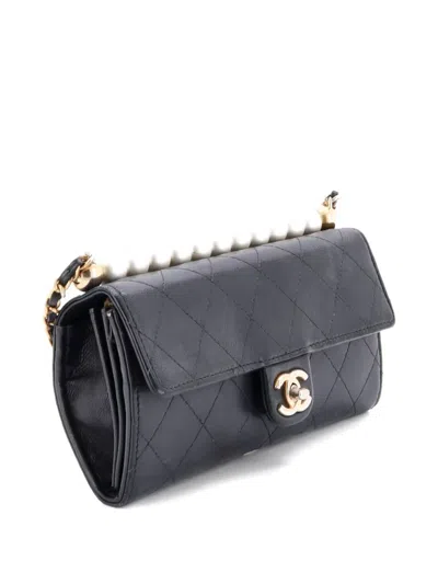 Pre-owned Chanel Chic Pearls Clutch With Chain Quilted Goatskin Crossbody Bag In Black
