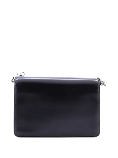 Pre-owned Prada Maxi Triangle Logo Chain Flap Bag Brushed Leather Small Crossbody Bag In Black