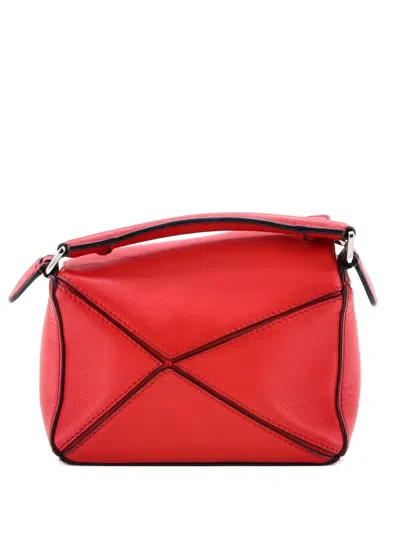 Pre-owned Loewe Puzzle Bag Leather Mini Crossbody Bag In Red