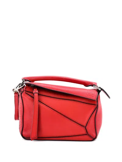 Pre-owned Loewe Puzzle Bag Leather Mini Crossbody Bag In Red