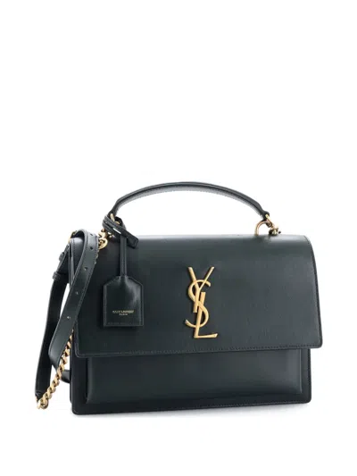 Pre-owned Saint Laurent Sunset Top Handle Leather Medium Shoulder Bag In Green