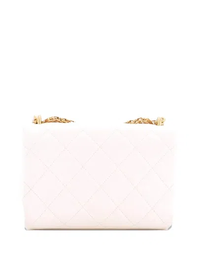 Pre-owned Chanel Crystal Logo Letters Chain Handle Flap Bag Quilted Lambskin Small Shoulder Bag In White