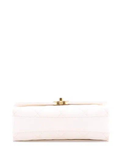 Pre-owned Chanel Crystal Logo Letters Chain Handle Flap Bag Quilted Lambskin Small Shoulder Bag In White