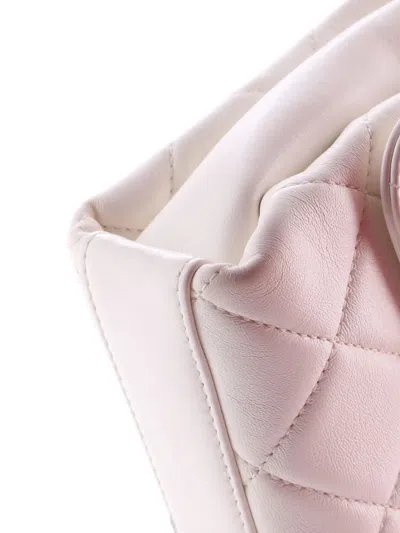 Pre-owned Chanel Crystal Logo Letters Chain Handle Flap Bag Quilted Lambskin Small Shoulder Bag In White