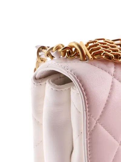 Pre-owned Chanel Crystal Logo Letters Chain Handle Flap Bag Quilted Lambskin Small Shoulder Bag In White