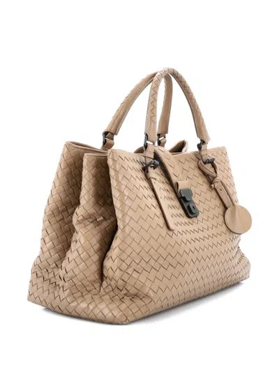 Pre-owned Bottega Veneta Roma Bag Intrecciato Nappa Medium Tote Bag In Neutral