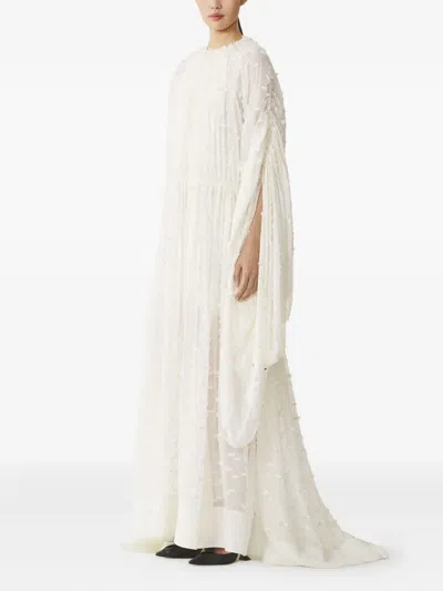Lanvin Long Dress In Plumetis Silk In White
