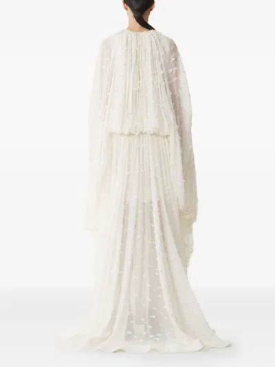Lanvin Long Dress In Plumetis Silk In White
