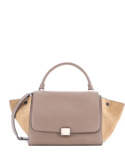 Pre-owned Celine Trapeze Bag Leather Medium Satchel In Neutral