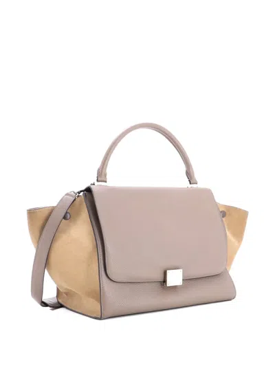 Pre-owned Celine Trapeze Bag Leather Medium Satchel In Neutral
