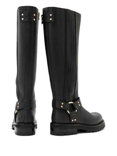 Allsaints Maddie Knee High Leather Boots In Black