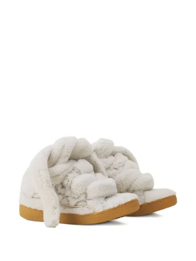 Lanvin Curb Shearling Sneakers In White