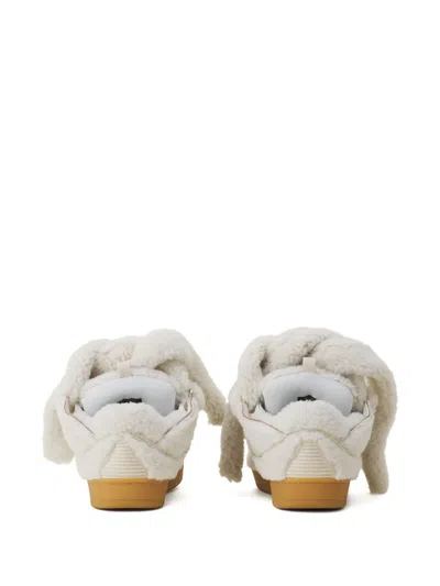 Lanvin Curb Shearling Sneakers In White