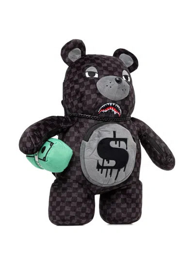 Sprayground Checked-pattern Bear-shape Backpack In Black