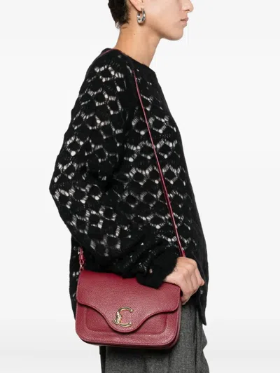 Coccinelle Textured Leather Cross-body Bag Adjustable Strap In Red