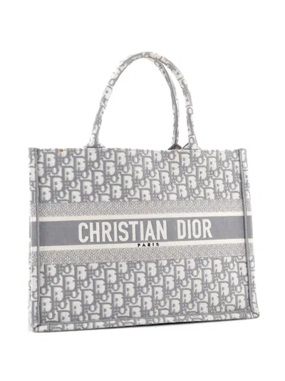Pre-owned Dior Book Oblique Canvas Medium Tote Bag In White