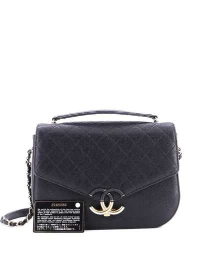 Pre-owned Chanel Thread Around Flap Bag Quilted Caviar Medium Shoulder Bag In Black
