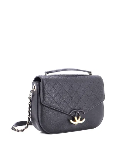 Pre-owned Chanel Thread Around Flap Bag Quilted Caviar Medium Shoulder Bag In Black
