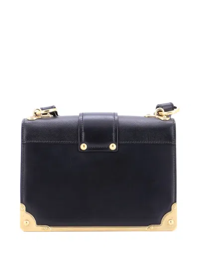 Pre-owned Prada Cahier Embellished Leather Small Crossbody Bag In Black