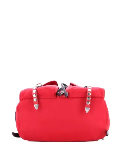 Pre-owned Prada New Vela Tessuto With Studded Leather Backpack In Red