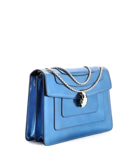 Pre-owned Bvlgari Serpenti Forever Patent Medium Shoulder Bag In Blue