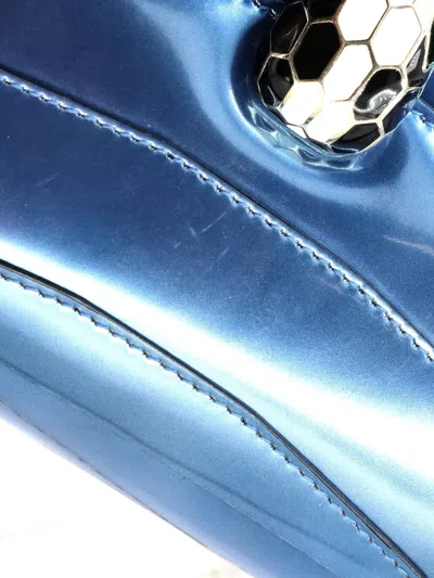 Pre-owned Bvlgari Serpenti Forever Patent Medium Shoulder Bag In Blue