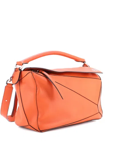Pre-owned Loewe Puzzle Bag Leather Medium Shoulder Bag In Orange