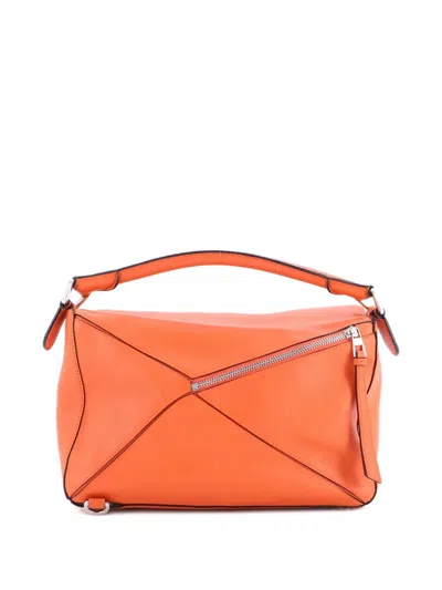 Pre-owned Loewe Puzzle Bag Leather Medium Shoulder Bag In Orange